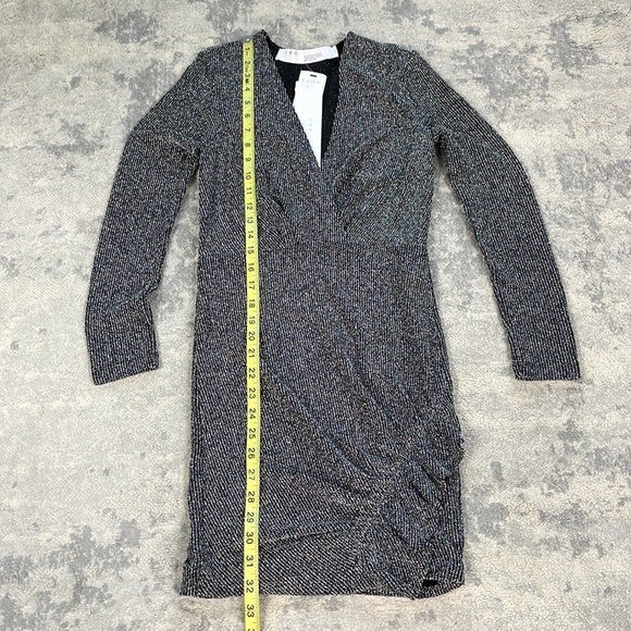 IRO Noize Ruffled Wrap Effect Metallic Silver Black Rib Knit Mini Party Dress 34 - Picture 6 of 14